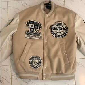 Men's Beige Varsity Jacket
